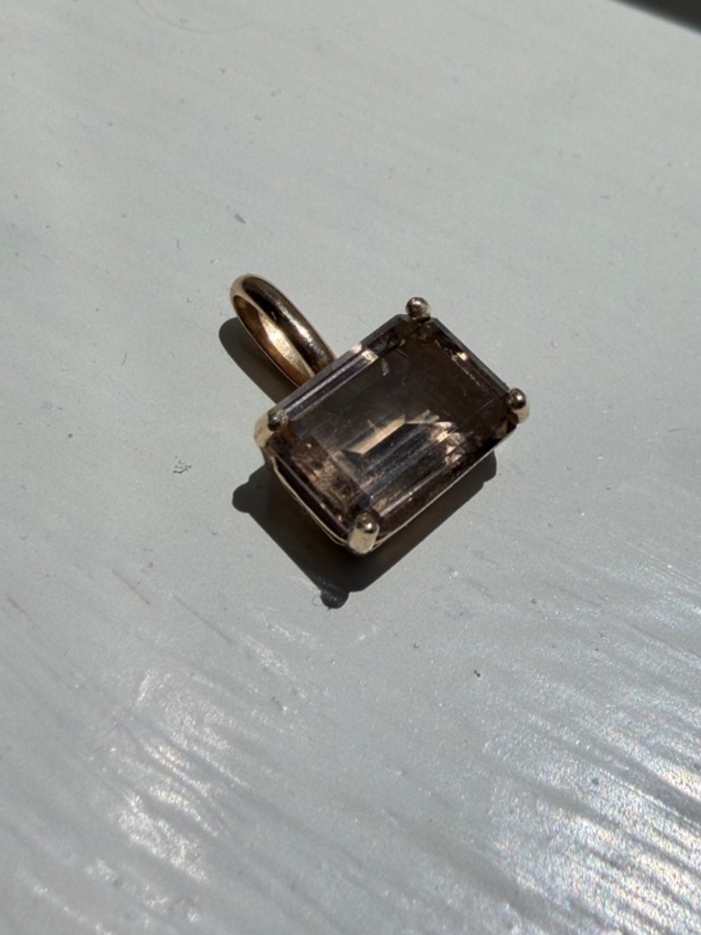 Emerald East West Smoky quartz set in 14k Gold Pendant